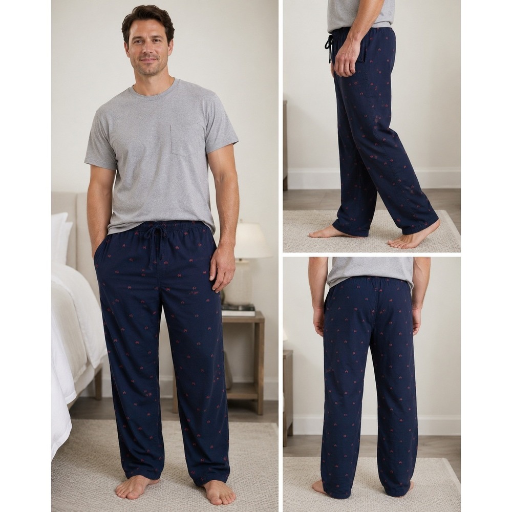 J.Crew Re-Imagined Mens XXL Navy Blue Red Crab Embroidered Pajama Pants Cotton